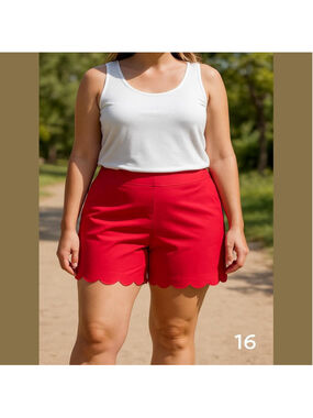Isaac Mizrahi Scalloped Hem Shortpm Red Pink Waist Size 16